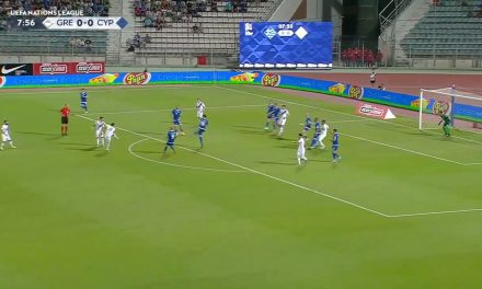 Greece’s Anastasios Bakasetas blasts an outrageous outside-the-box volley against Cyprus, 1-0,