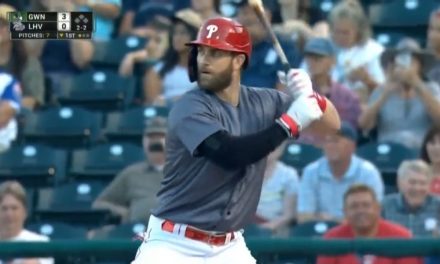 Bryce Harper launches a home run in his first rehab assignment at-bat
