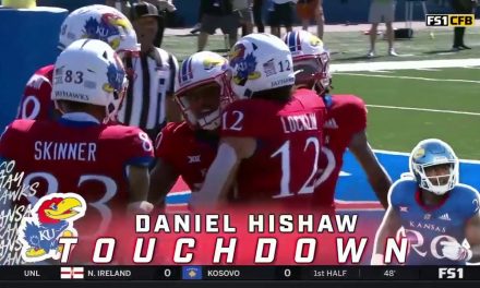 Daniel Hishaw Jr. takes a simple route in the flat 73 yards for an incredible TD to give Kansas the lead