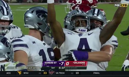 Kansas State’s Adrian Martinez finds Malik Knowles for a six-yard touchdown